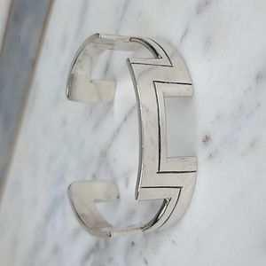 Vintage Mexican/Aztec Geometric Edge Cutout Design Sterling Silver Cuff Bracelet